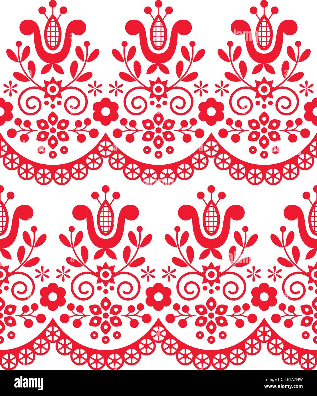 Retro Polish folk art vector seamless textile or fabric print pattern, floral decorative folk art embroidery Lachy Sadeckie Stock Vector