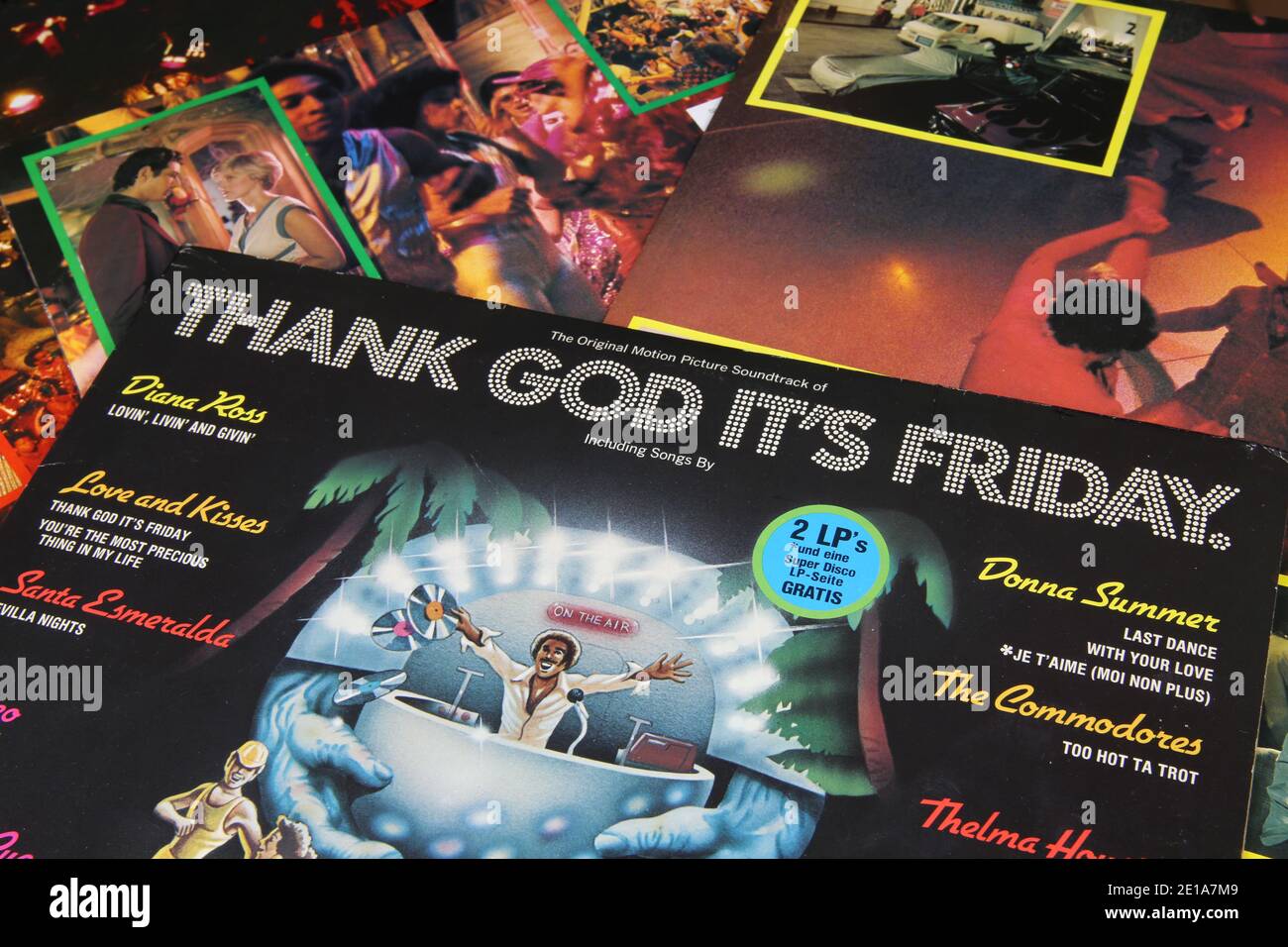 wallpapers Thank God It's Friday Movie Poster https www alamy com viersen germany may 9 2020 closeup of vinyl record covers soundtrack from music movie thank god its friday focus on center image396678697 html