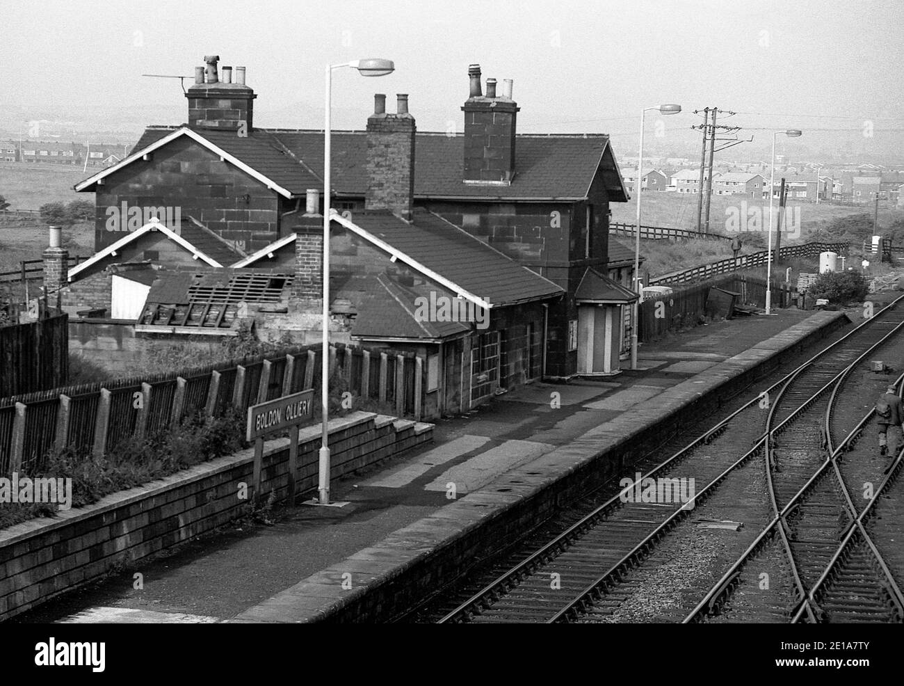 Boldon Colliery railway station, for Brockley Whins, Tyne and Wear, England, UK in the early 1970s Stock Photo