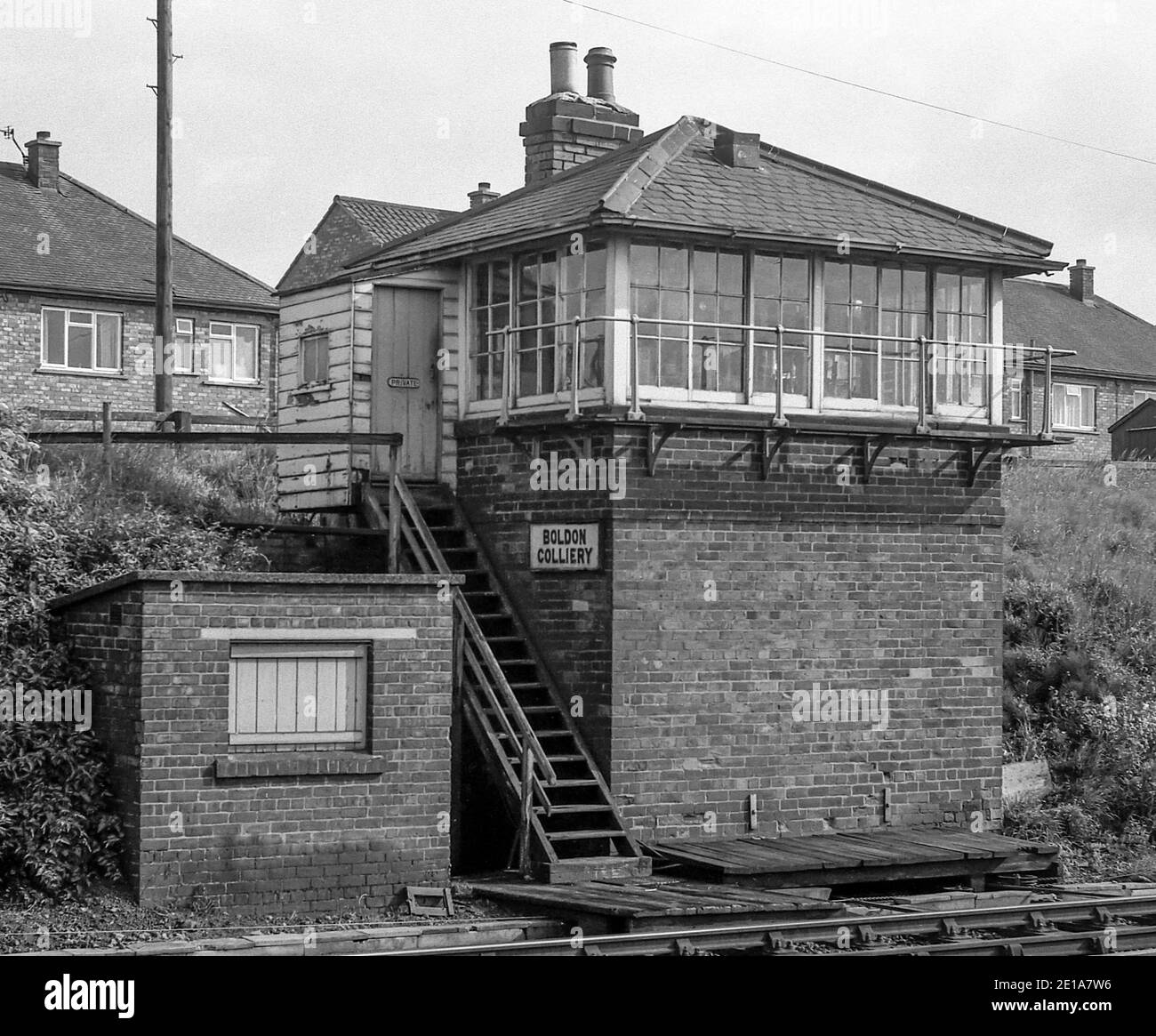 The railway signal box at Boldon Colliery, Tyne and Wear, England, UK, taken in the early 1970s Stock Photo