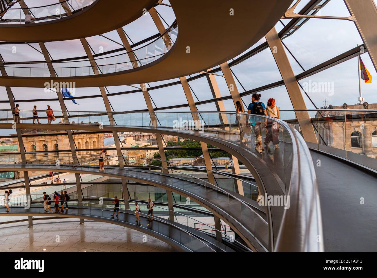 Berlin, Germany - July 28, 2019: Interior view of the helicoidal ramp ...