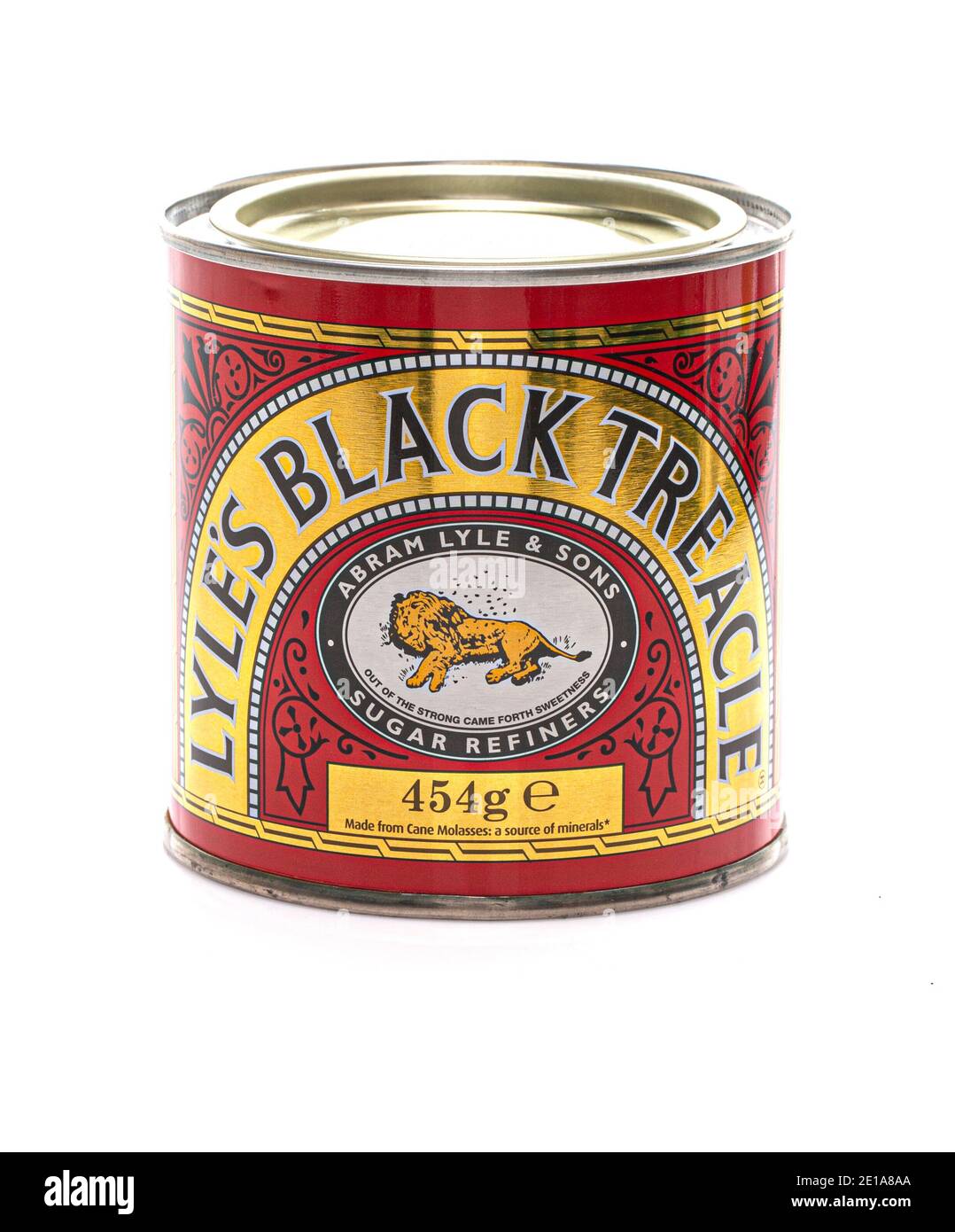 SWINDON, UK - JANUARY 5, 2021:  Tin of Lyles Black Treacle on a white background Stock Photo