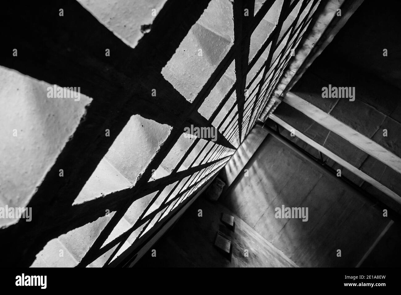 A perspective view of an array of tiny windows with an intense backlight Stock Photo