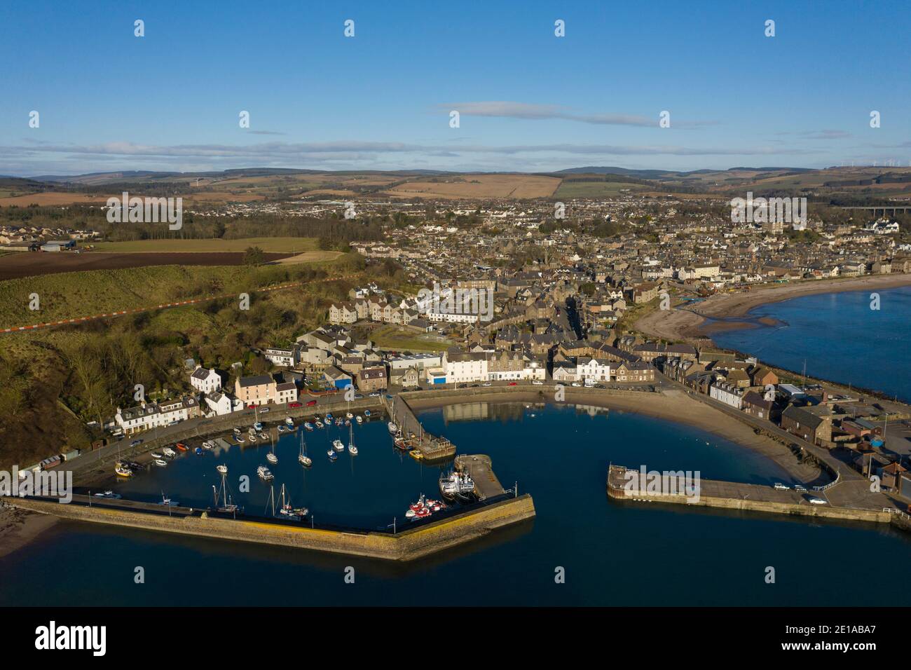Aerial view of Stonehaven and its harbour, Aberdeenshire,  Scotland. Stock Photo