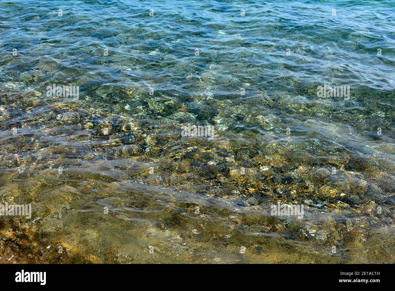 ooking though seawater surface, ripples to rocky bottom, a natural abstract background Stock Photo