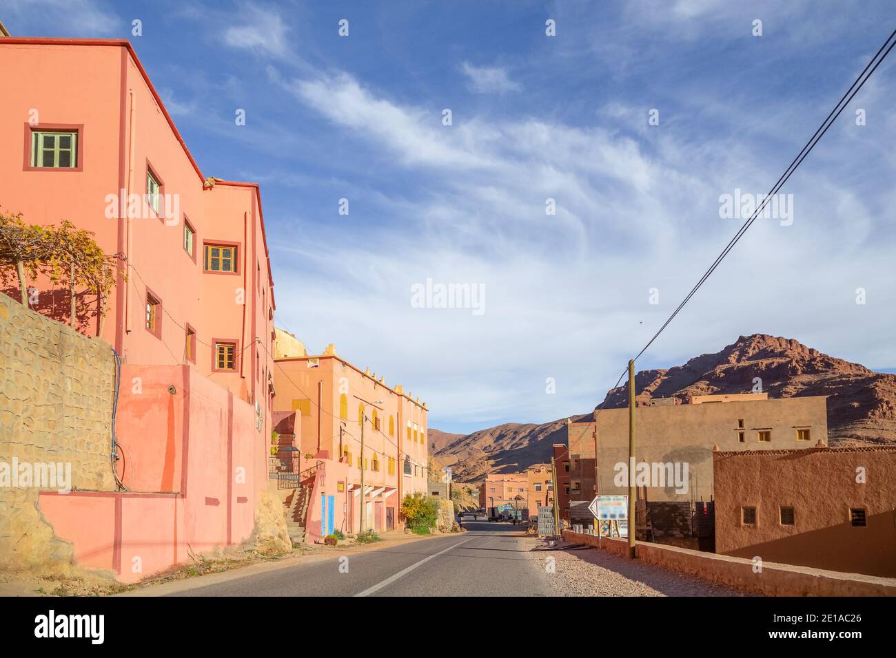 Street view of the oasis village of Tinghir at the basis of the Todra