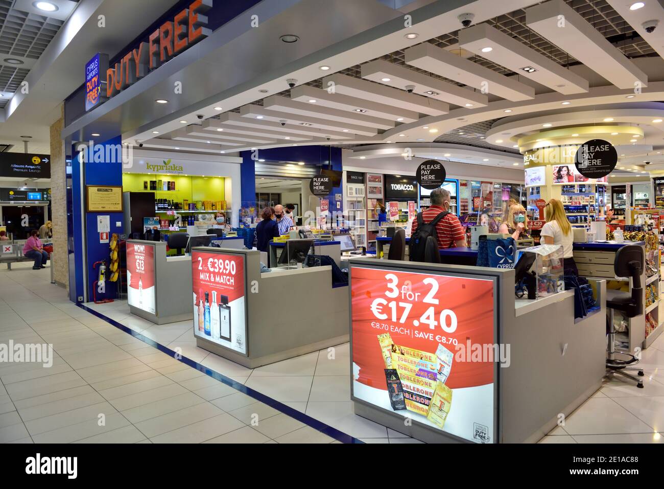 Duty Free shop inside Pafos International Airport, Cyprus Stock Photo