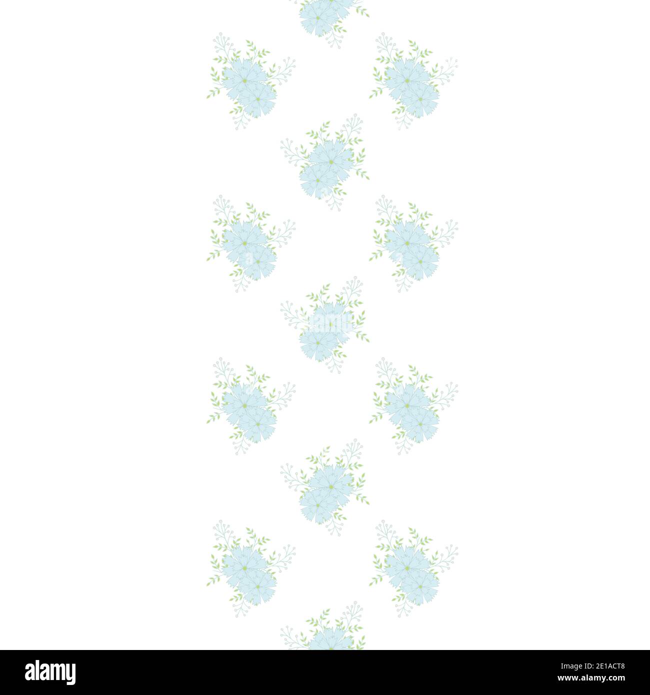 Floral Vector repeat seamless border with carnations. Small bouquets with blue flowers. Stock Vector