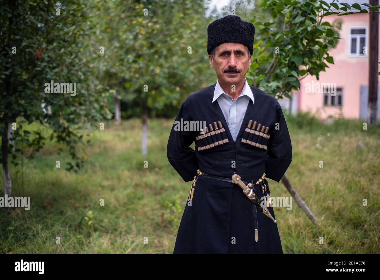 A portrait of a man in the traditional clothes, Chokha and Papakha, at Gil  village, Qusar district, Azerbaijan Stock Photo - Alamy