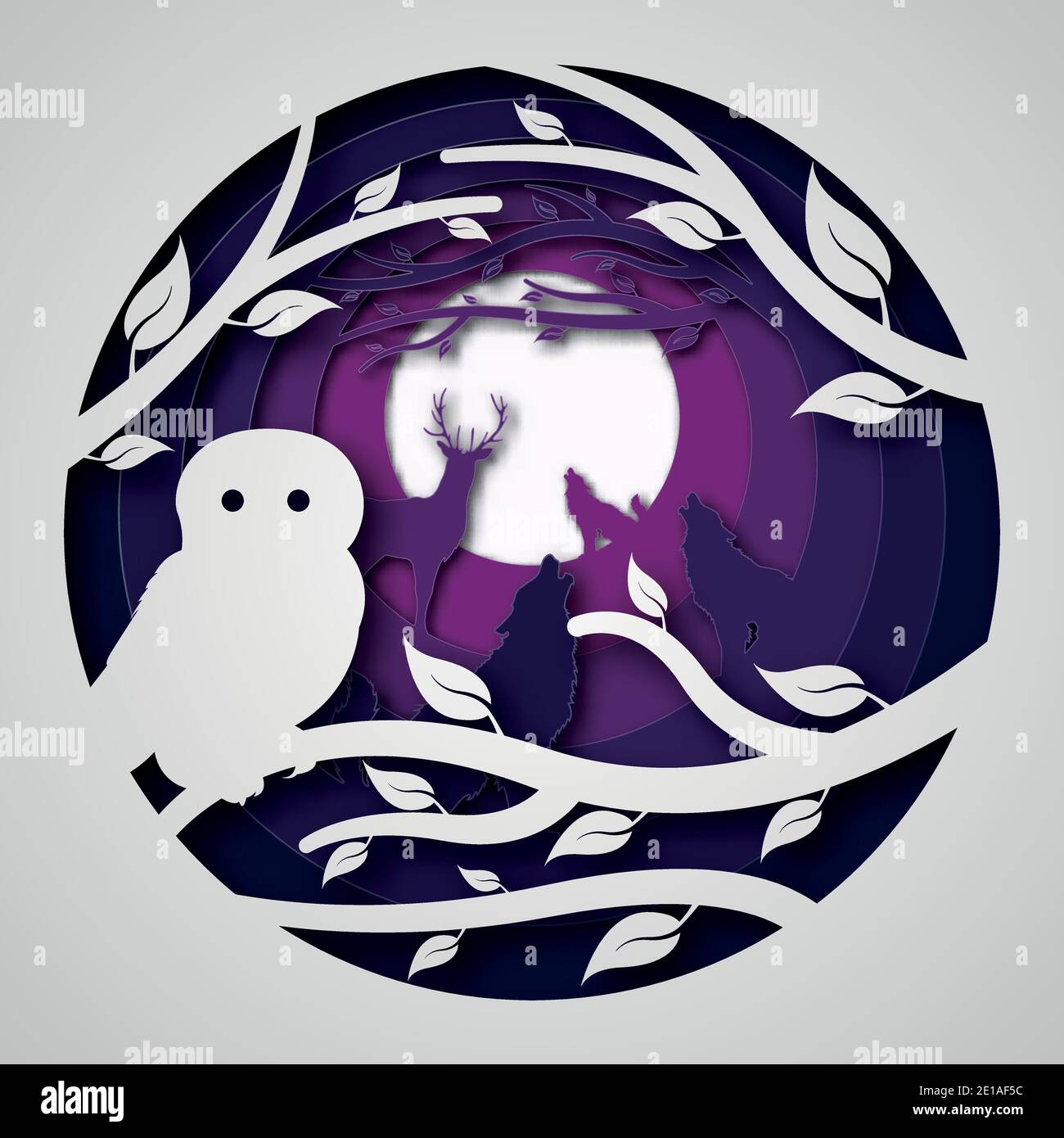 Vector night in paper art style Stock Vector