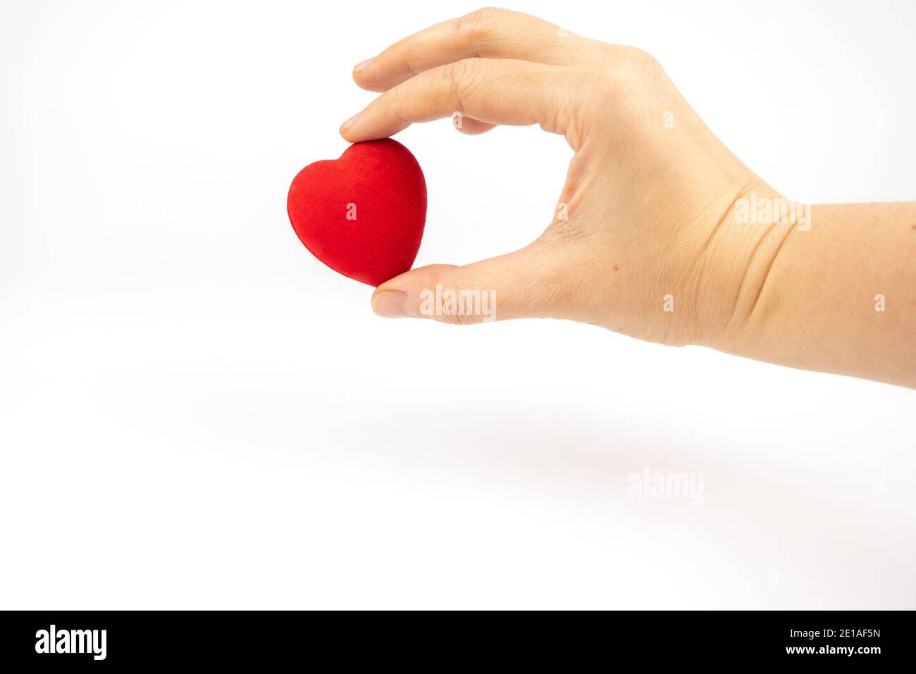 Red heart in a hand on white background Stock Photo