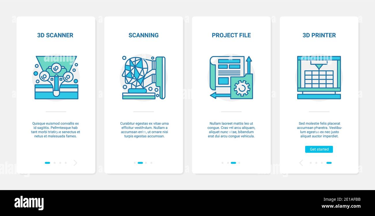 Printing scanning equipment vector illustration. UX, UI onboarding mobile  app page screen set with line document scanner with human head abstract  symbol, printer offset machine for typography printery Stock Vector Image &