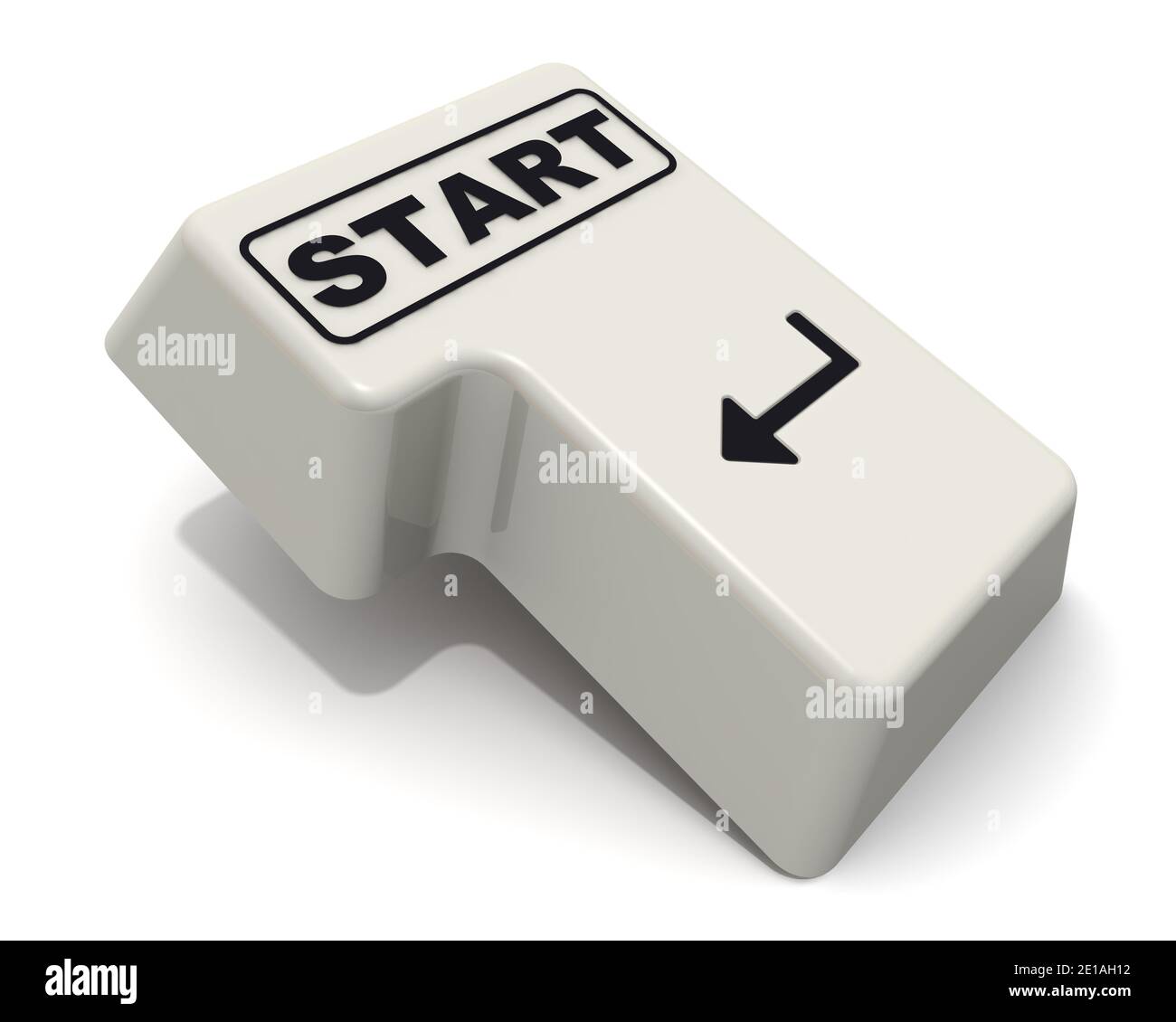 The enter key of keyboard labeled start. Computer Enter key of keyboard with black word START isolated on white background. 3D Illustration Stock Photo