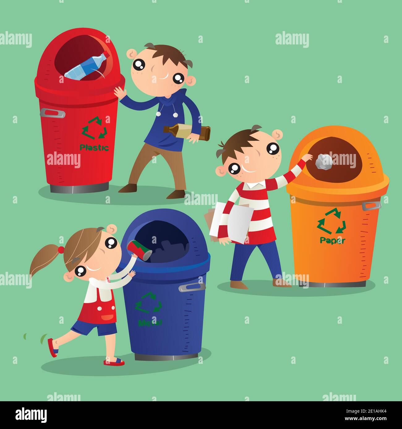 Some kids sort their wastes and put the trash in recycling bins Stock  Vector Image & Art - Alamy