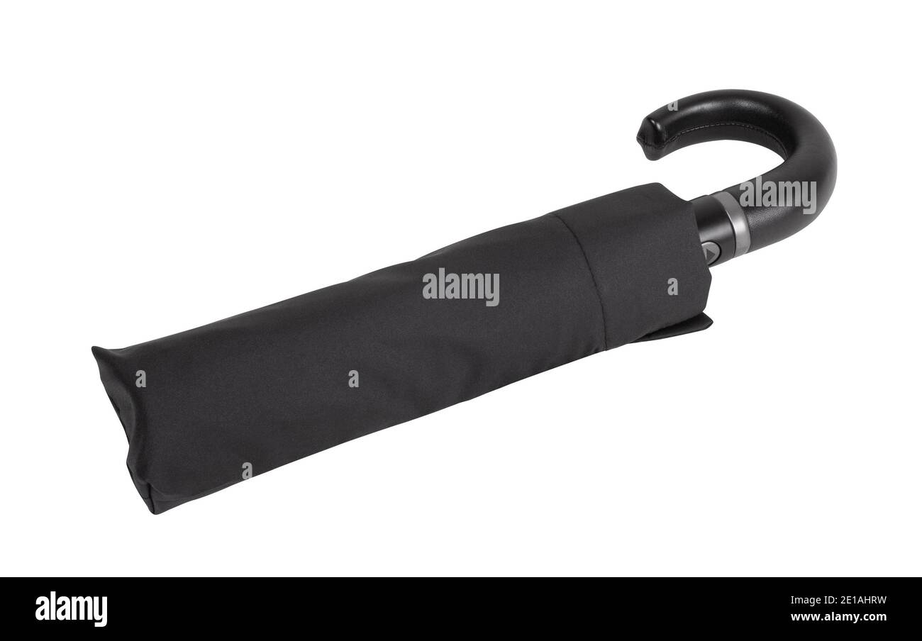 Folded black umbrella isolated on white background Stock Photo Alamy