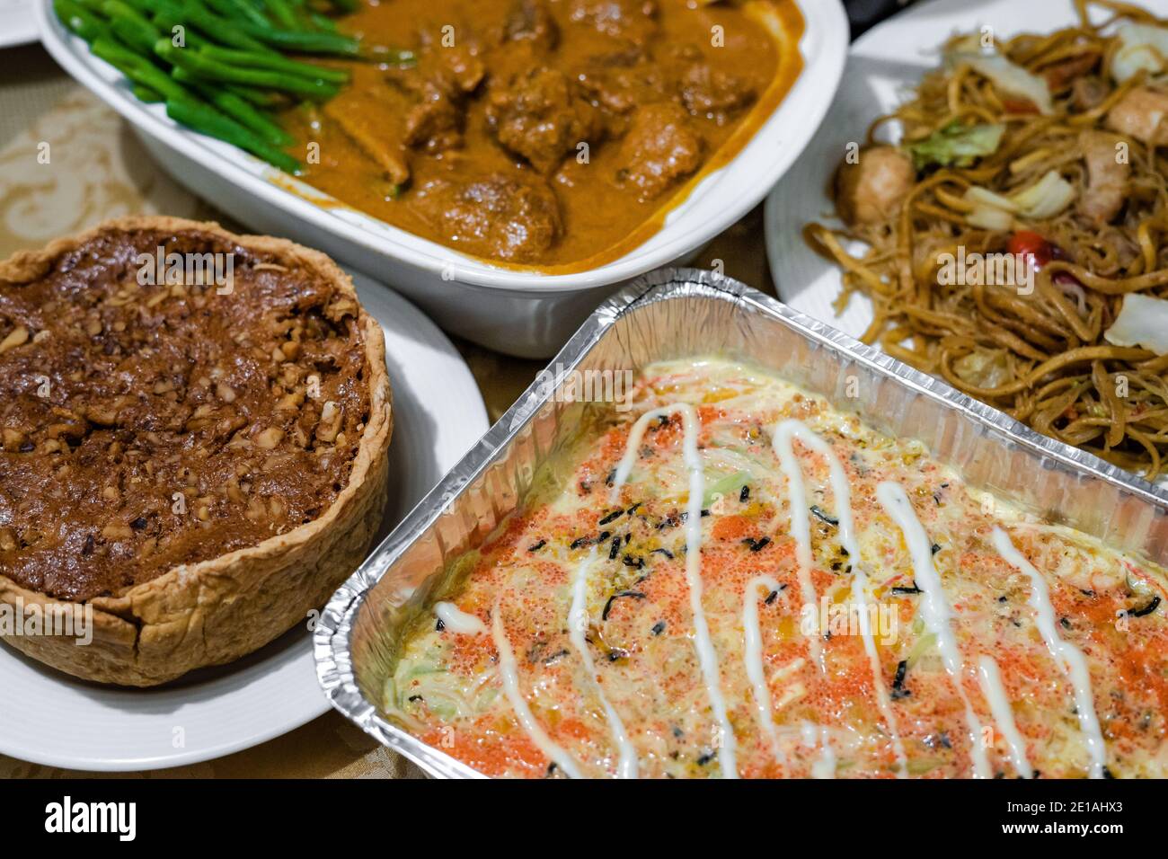 Delicious food on the table for a sumptuous meal. Stock Photo