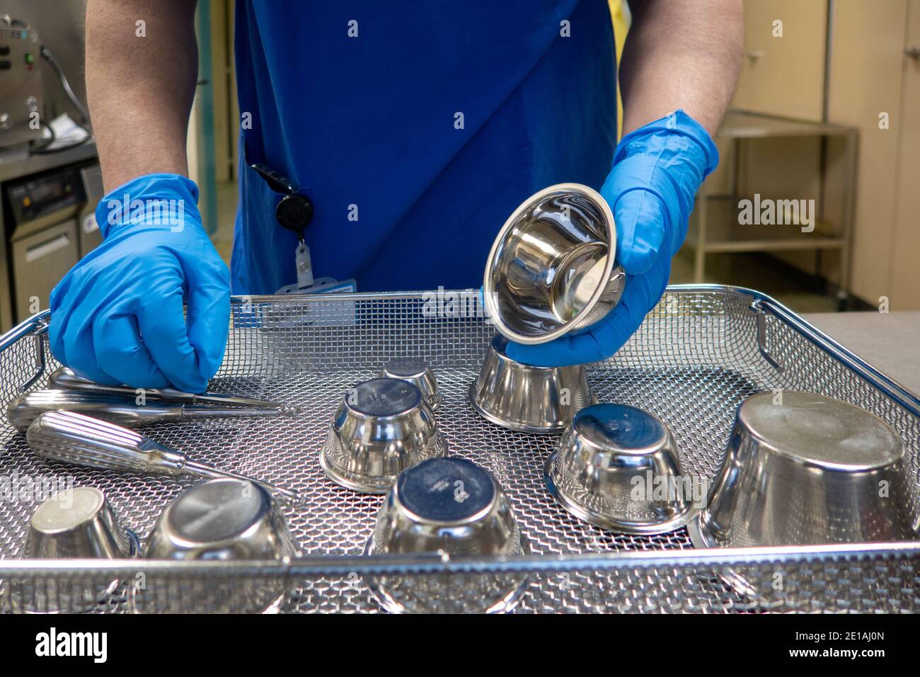 in a sterilization department in an operating room, instruments are