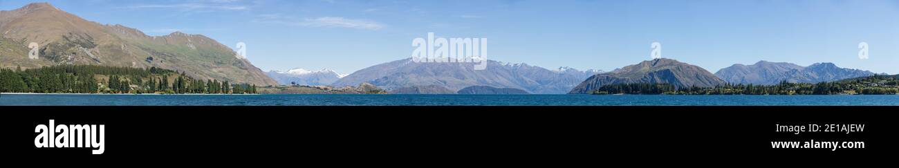 Panoramic view of Lake Wanaka, South Island, New Zealand Stock Photo ...