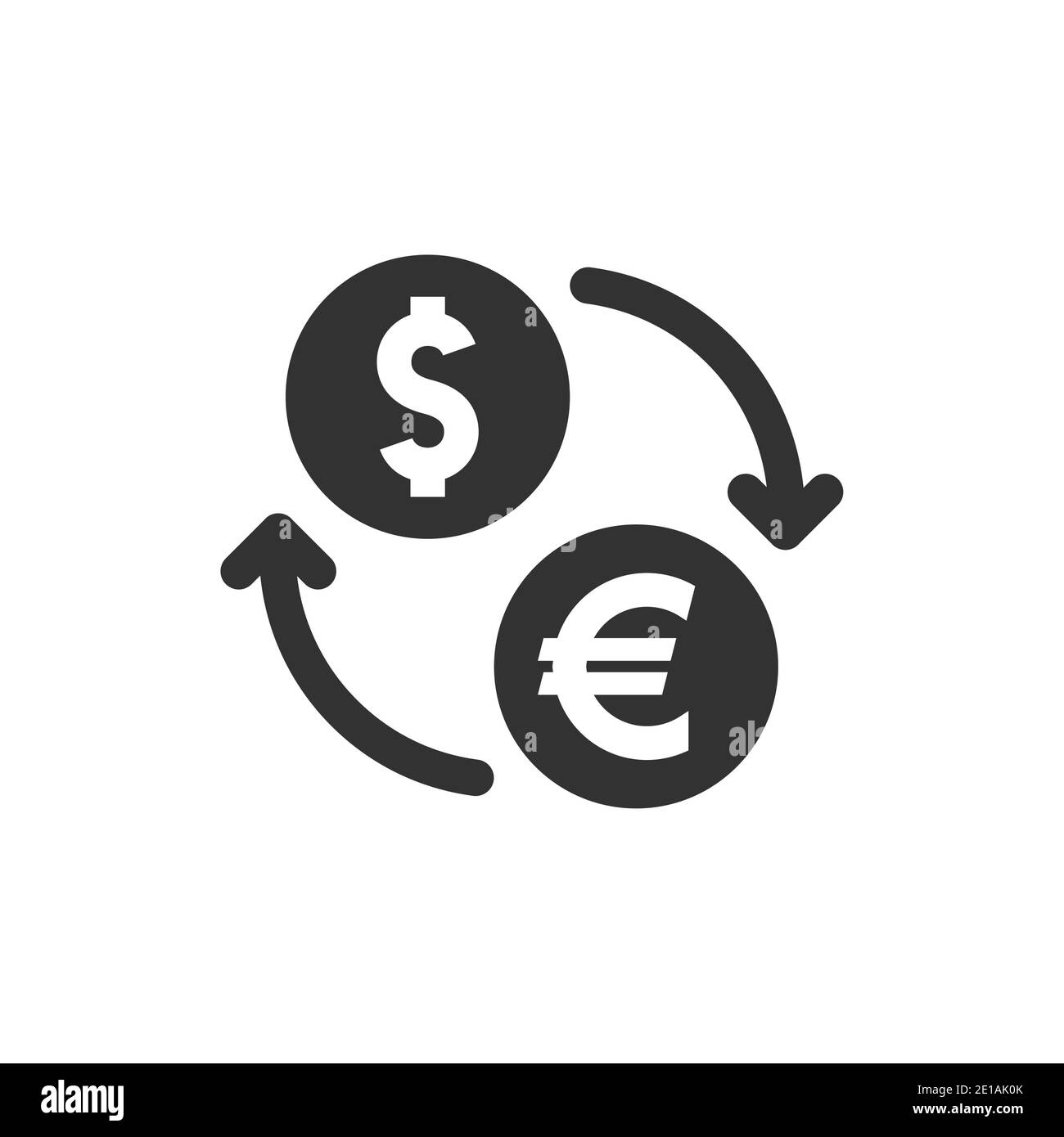 Euro and dollar exchange black vector icon. Money transfer currency coin with arrows symbol. Stock Vector
