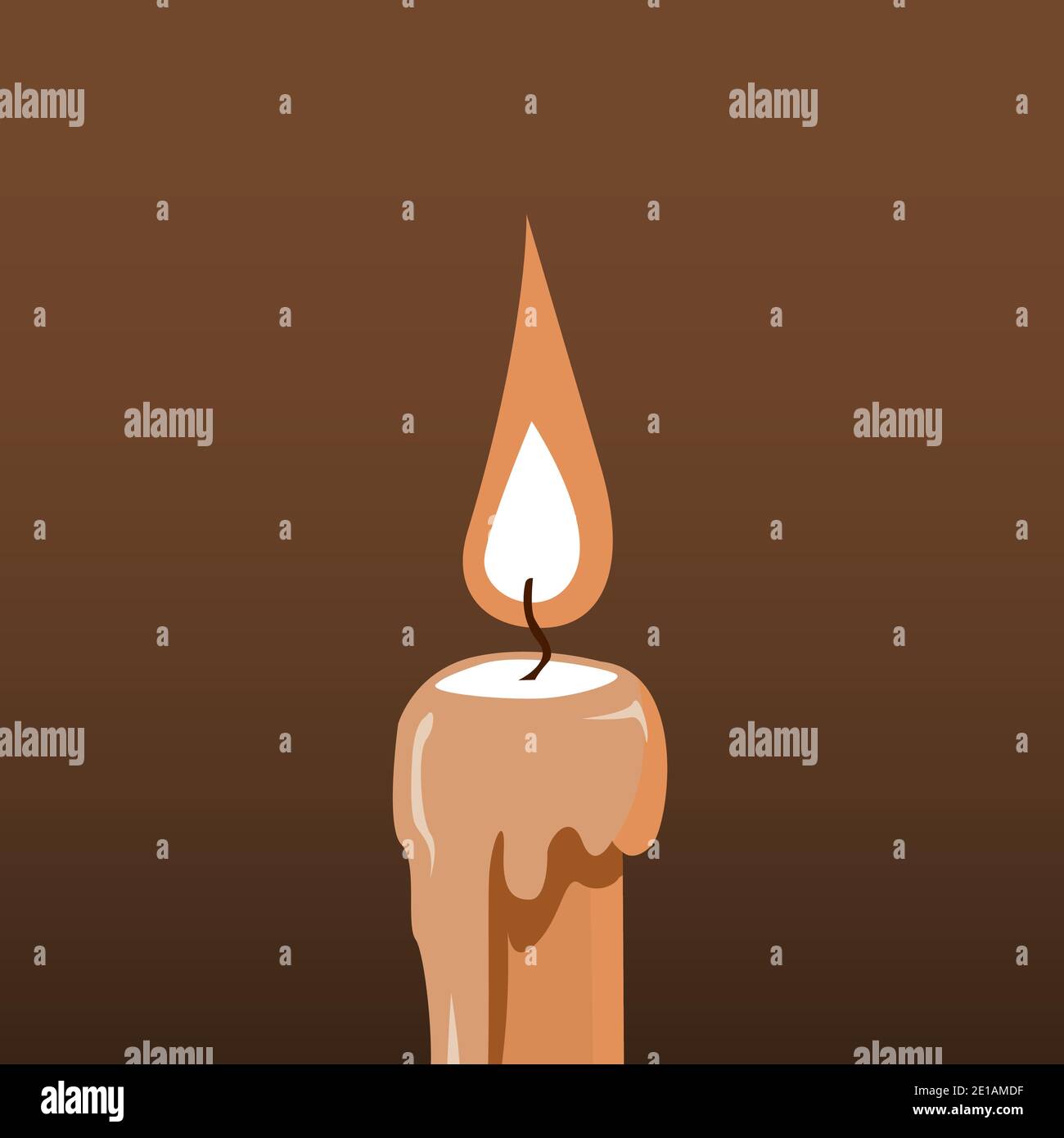Burning paraffin candle in the dark. A spark of flame. Vector