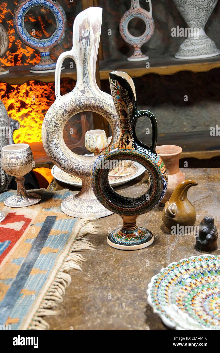Greenware vases and pots await the kiln,  pottery factory in Avanos, Turkey Stock Photo