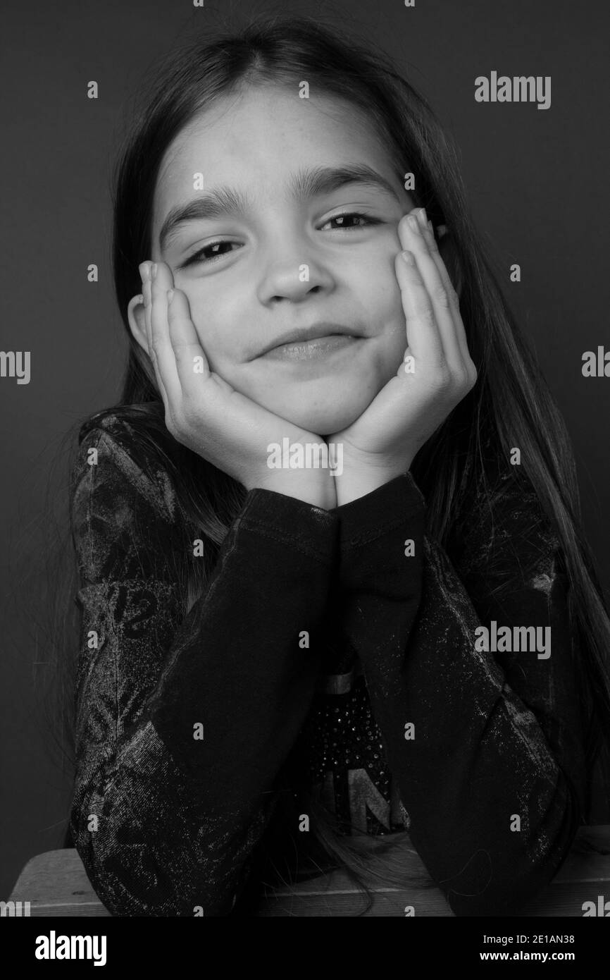 black and white portrait little girl Stock Photo - Alamy