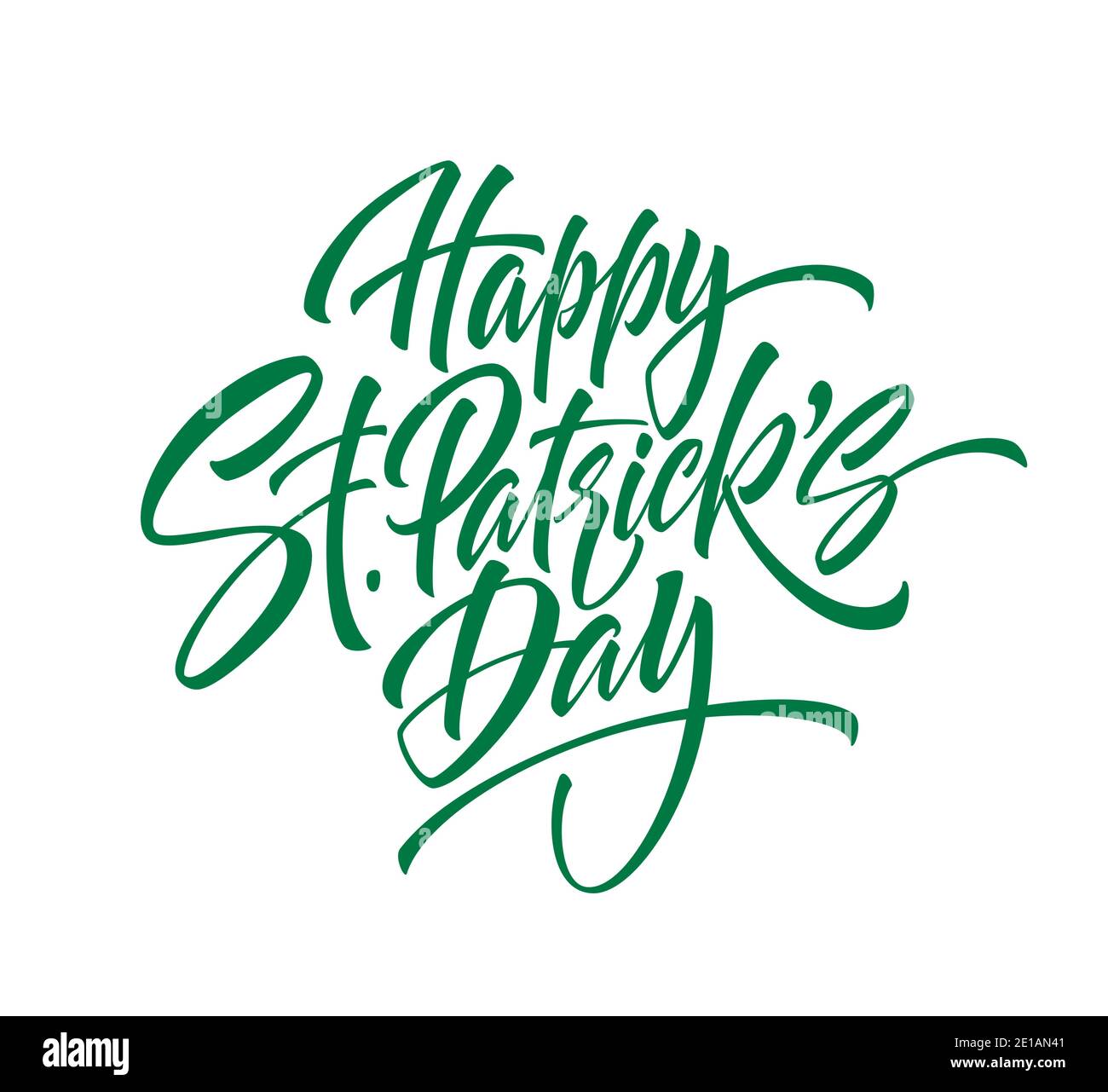Green handwriting lettering Happy Saint Patricks Day isolated on white background. Vector illustration Stock Vector