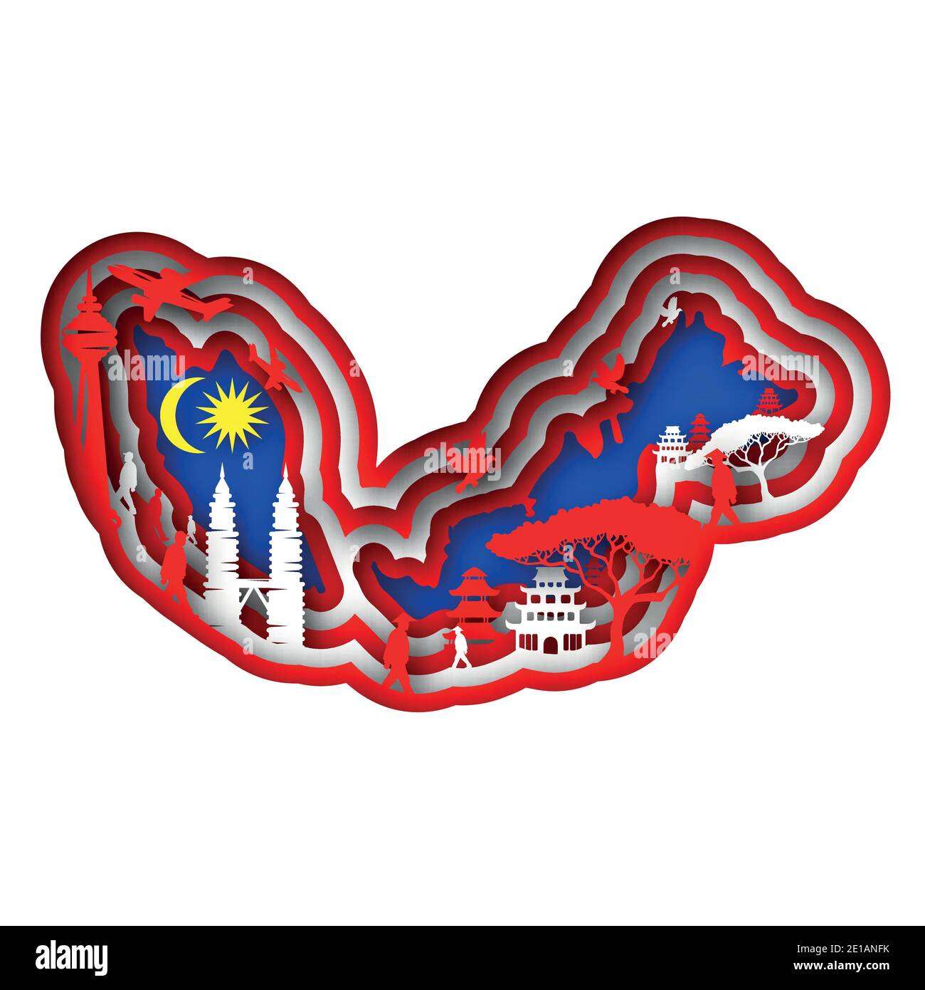 Vector Malaysia in paper art style Stock Vector