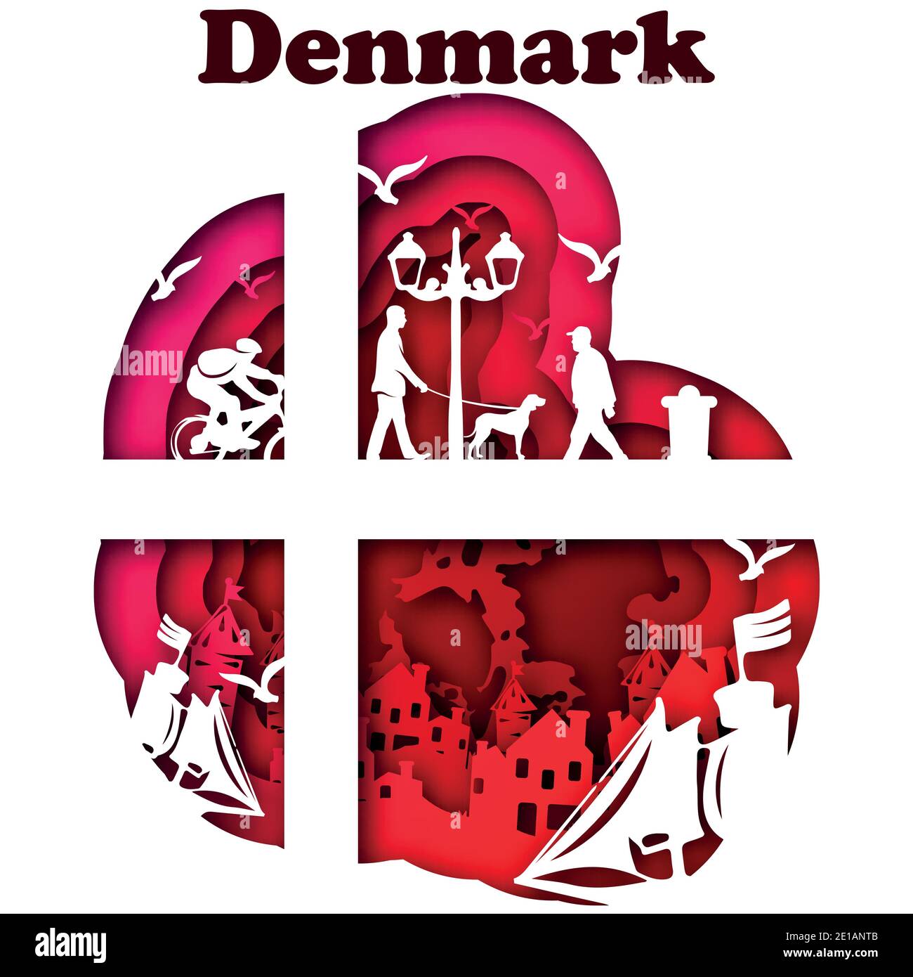 Vector Denmark in paper art style Stock Vector