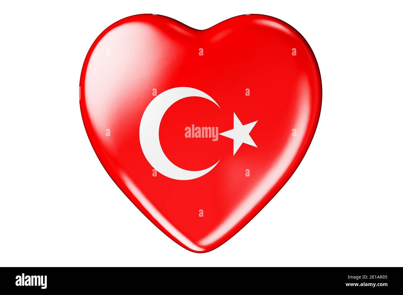 Heart with Turkish flag, 3D rendering isolated on white background