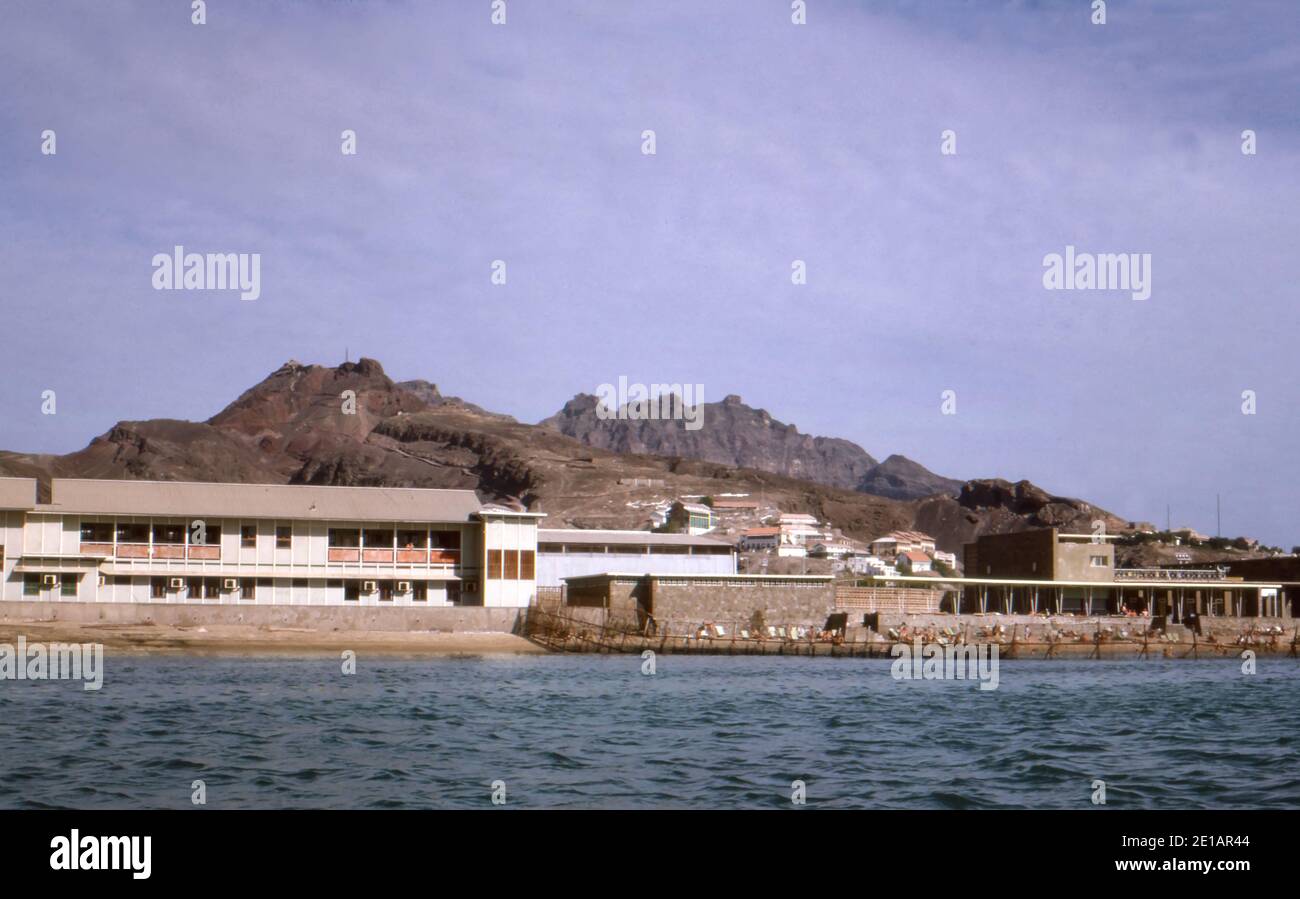Aden, RAF Steamer Point. Lido, services club and the military hospital. Barren rocks of Aden behind. 1965. Scanned from slide film Stock Photo