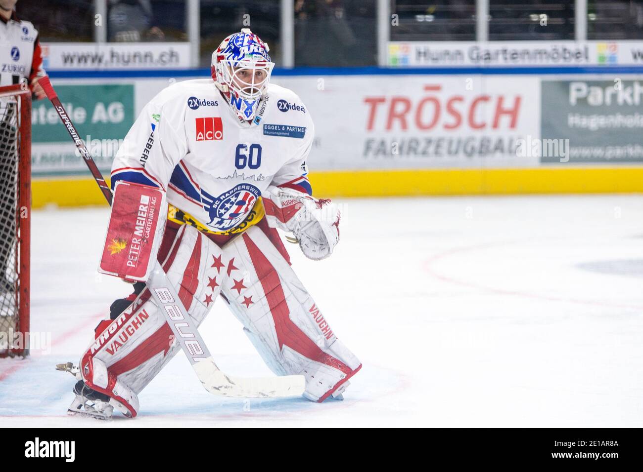 05.01.2021, Zurich, Hallenstadion, National League: ZSC Lions - SC Rapperswil-Jona Lakers, # 60 goalkeeper Melvin Nyffeler (Lakers) new in the game for # 51 goalkeeper Noel Bader (Lakers) Stock Photo