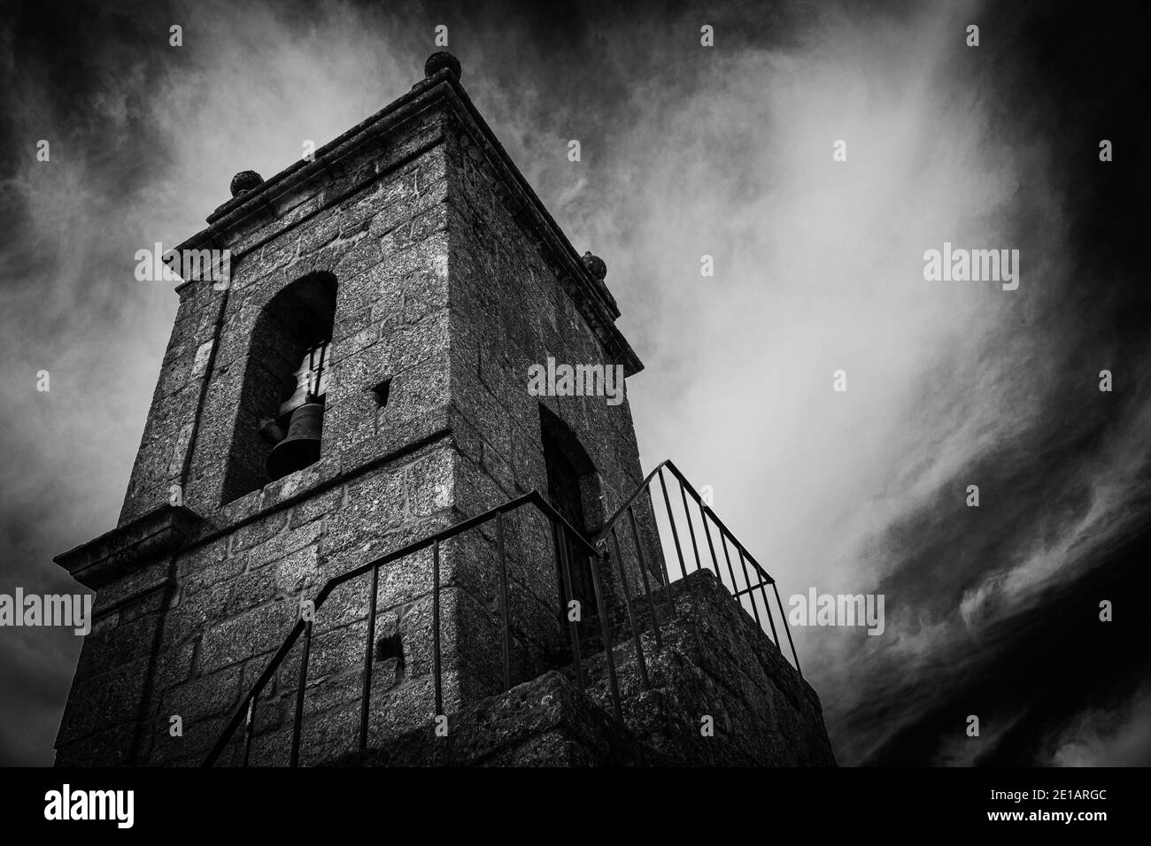 Eery church tower in Belmonte Stock Photo