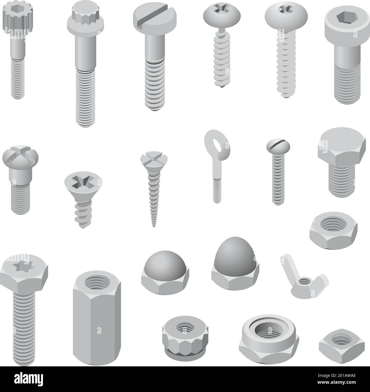 Screwbolt icons set. Isometric set of screwbolt vector icons for web