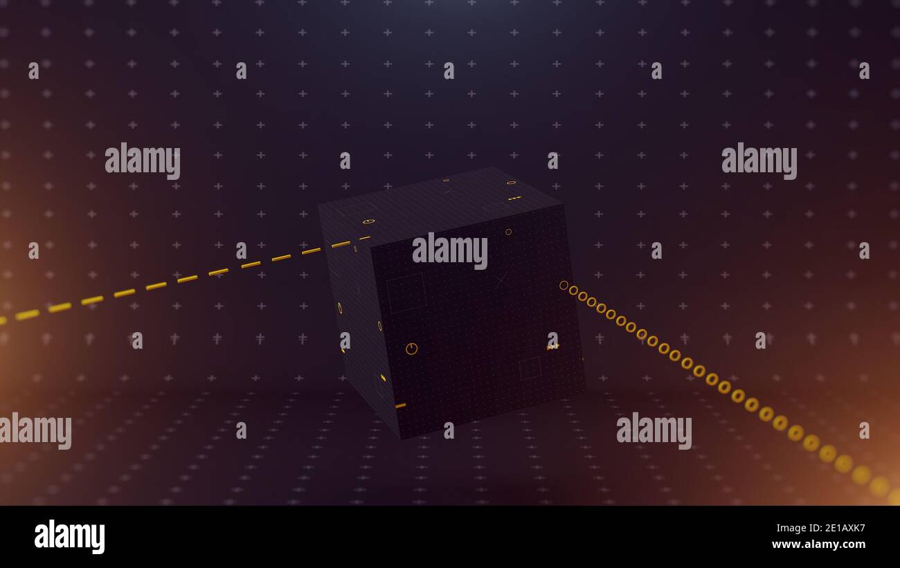 Futuristic cube black background, 3d illustration Stock Photo - Alamy