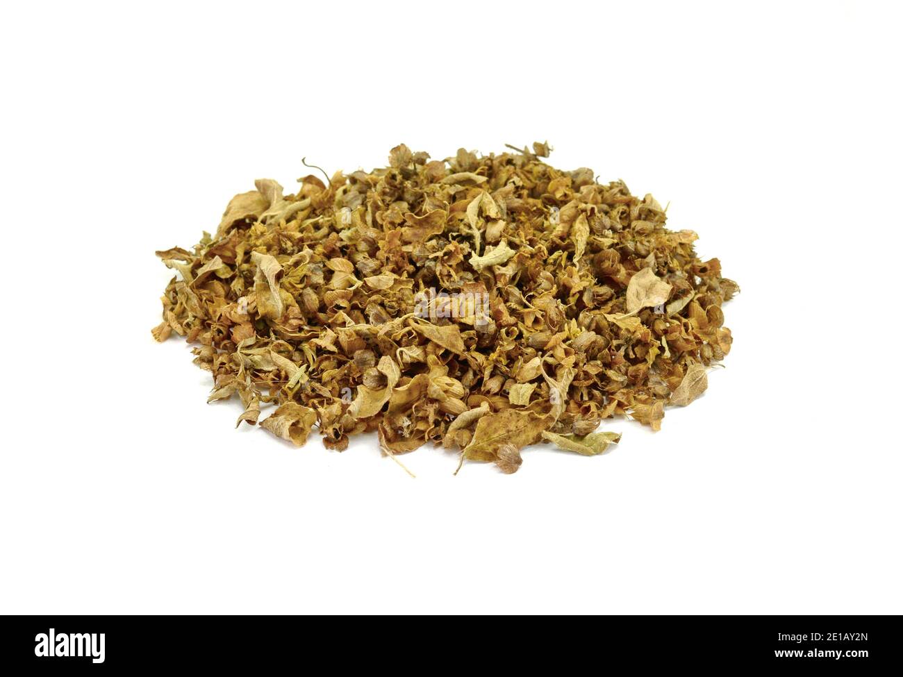 Dried natural basil spice (Ocimum basilicum). Pile of dried basil