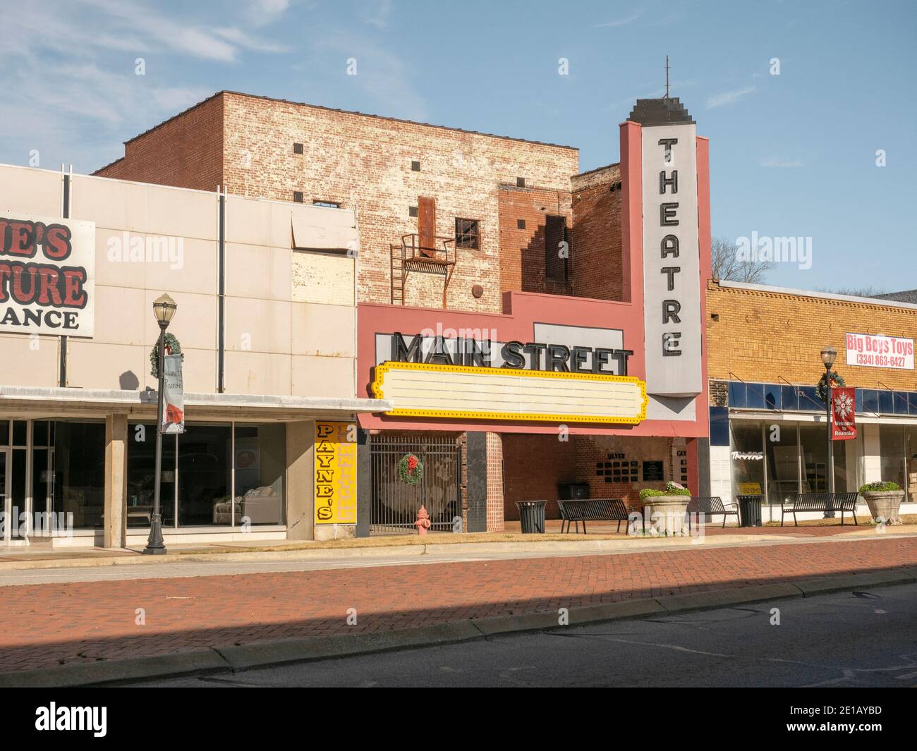 Main Street Theater a small movie theater in the small town rural town of Roanoke Alabama, USA. Stock Photo