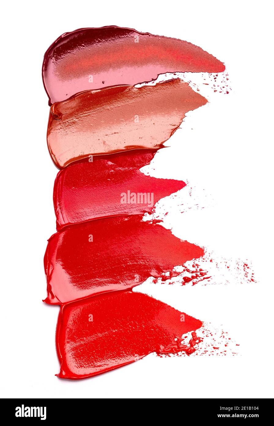 Five Colors of Various Lipstick Swatches Isolated on a White Background