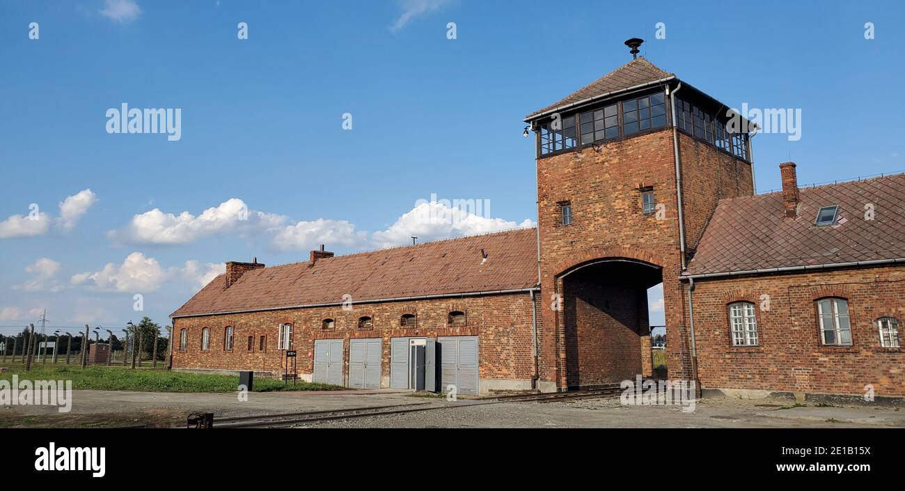 Brama obozu koncentracyjnego w Brzezince Stock Photo
