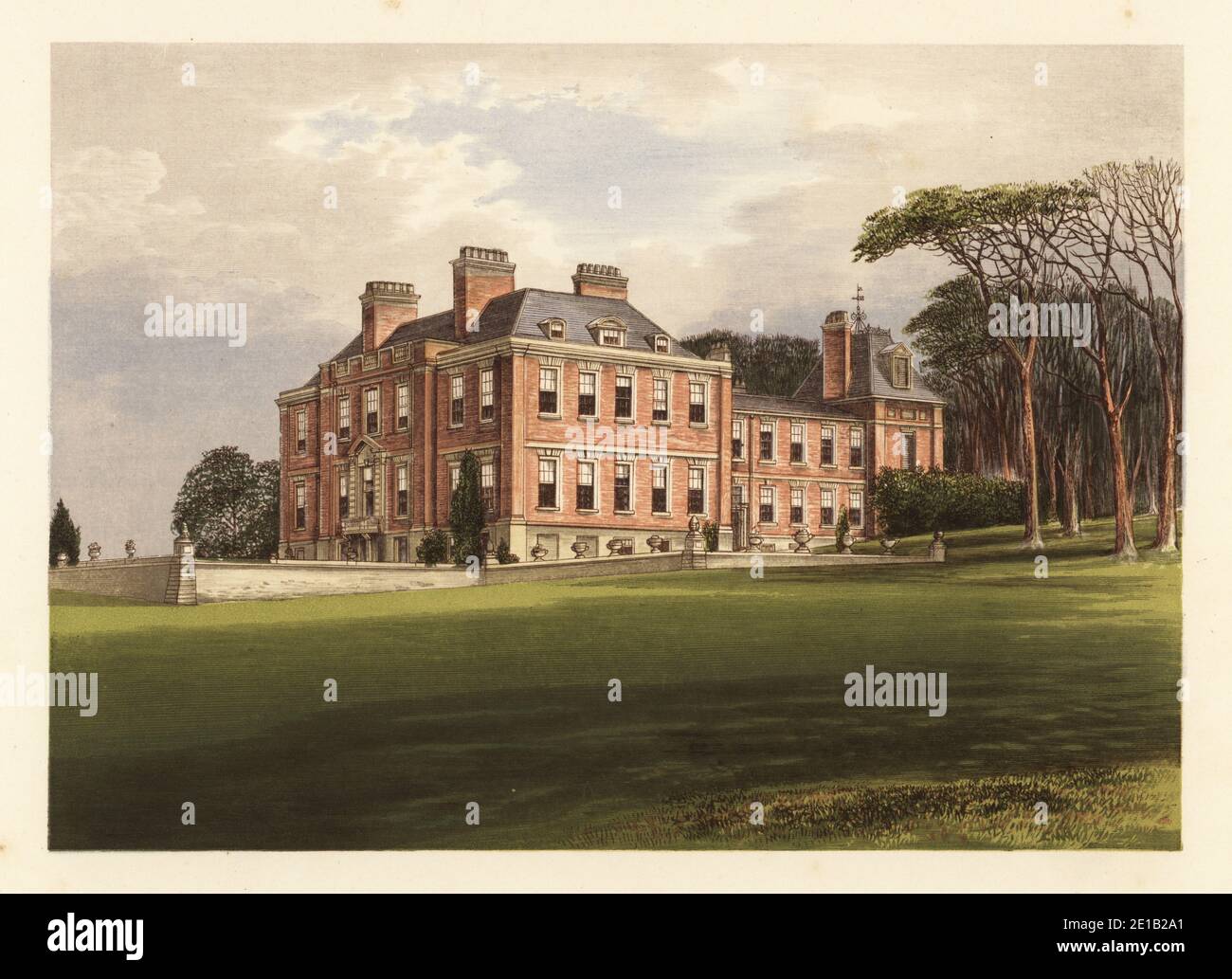 Pynes, Devonshire, England. Queen Anne style country house built around 1700-25 for Hugh Stafford. Colour woodblock by Benjamin Fawcett in the Baxter process of an illustration by Alexander Francis Lydon from Reverend Francis Orpen Morris’s Picturesque Views of the Seats of Noblemen and Gentlemen of Great Britain and Ireland, William Mackenzie, London, 1880. Stock Photo