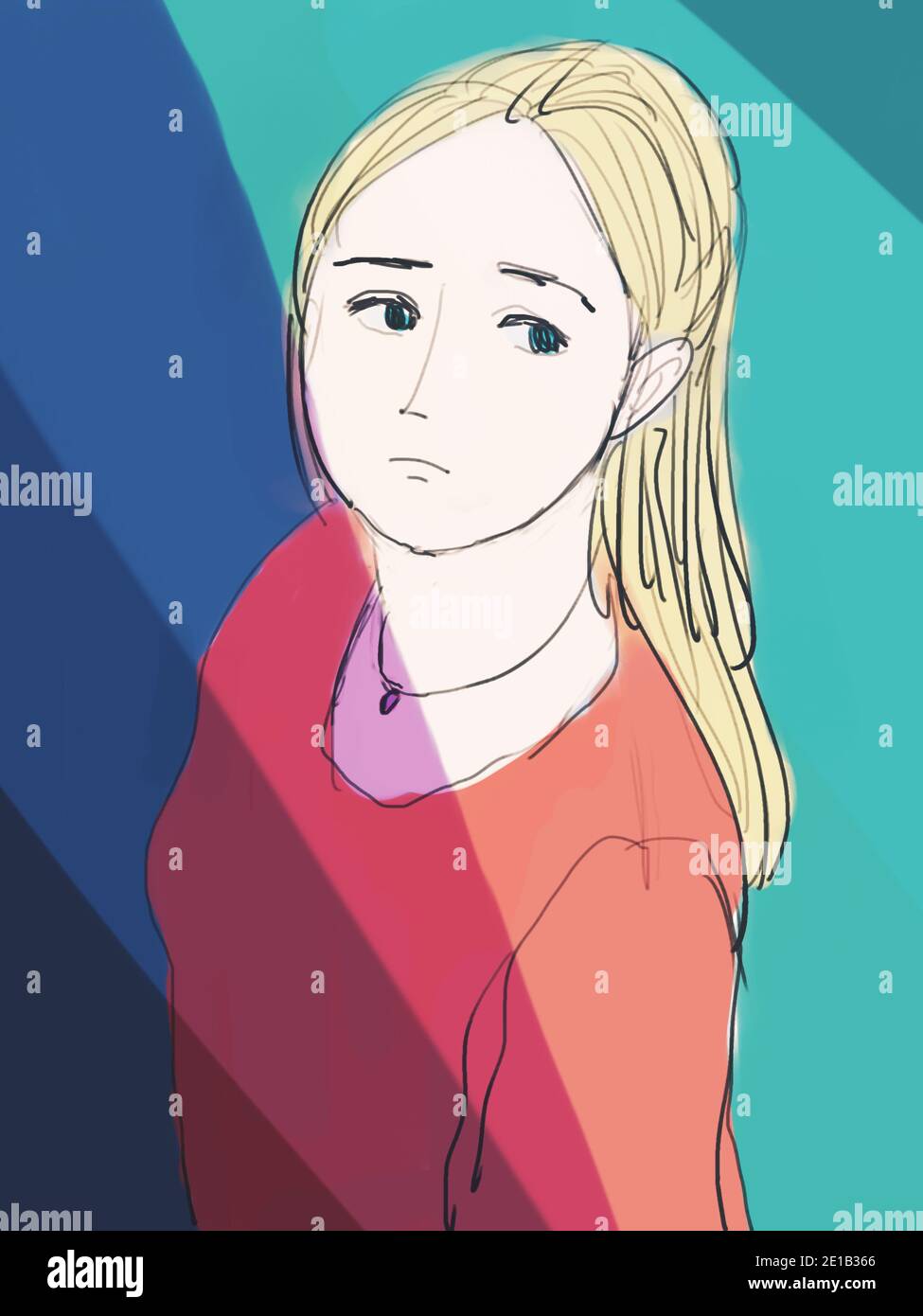 sad girl sketch drawing illustration Stock Photo - Alamy