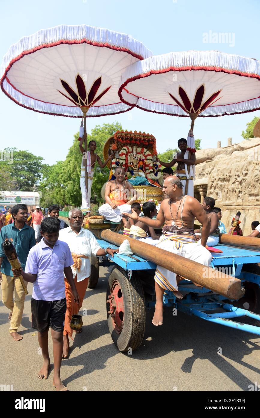 Sthalasayana Peruma temple car procession in the streets of