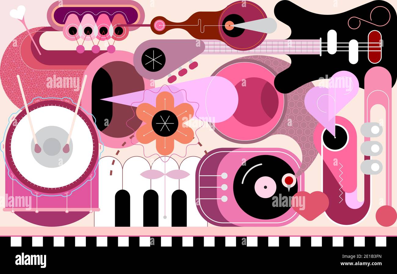 Music design. Abstract vector illustration of various musical instruments. Modern electric