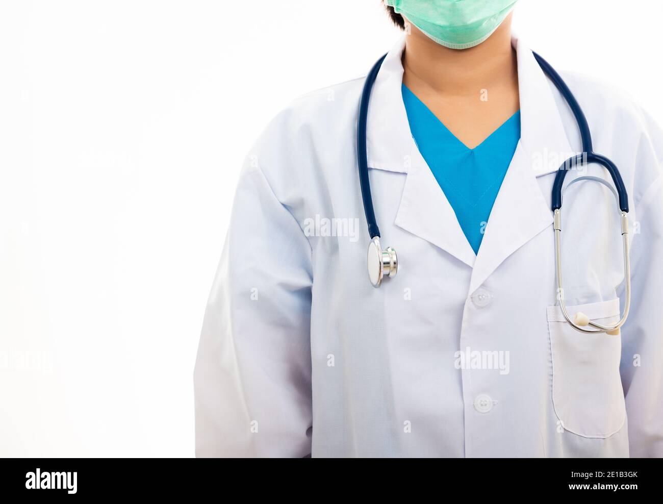 A confident female nurse standing with stethoscope, woman doctor in ...