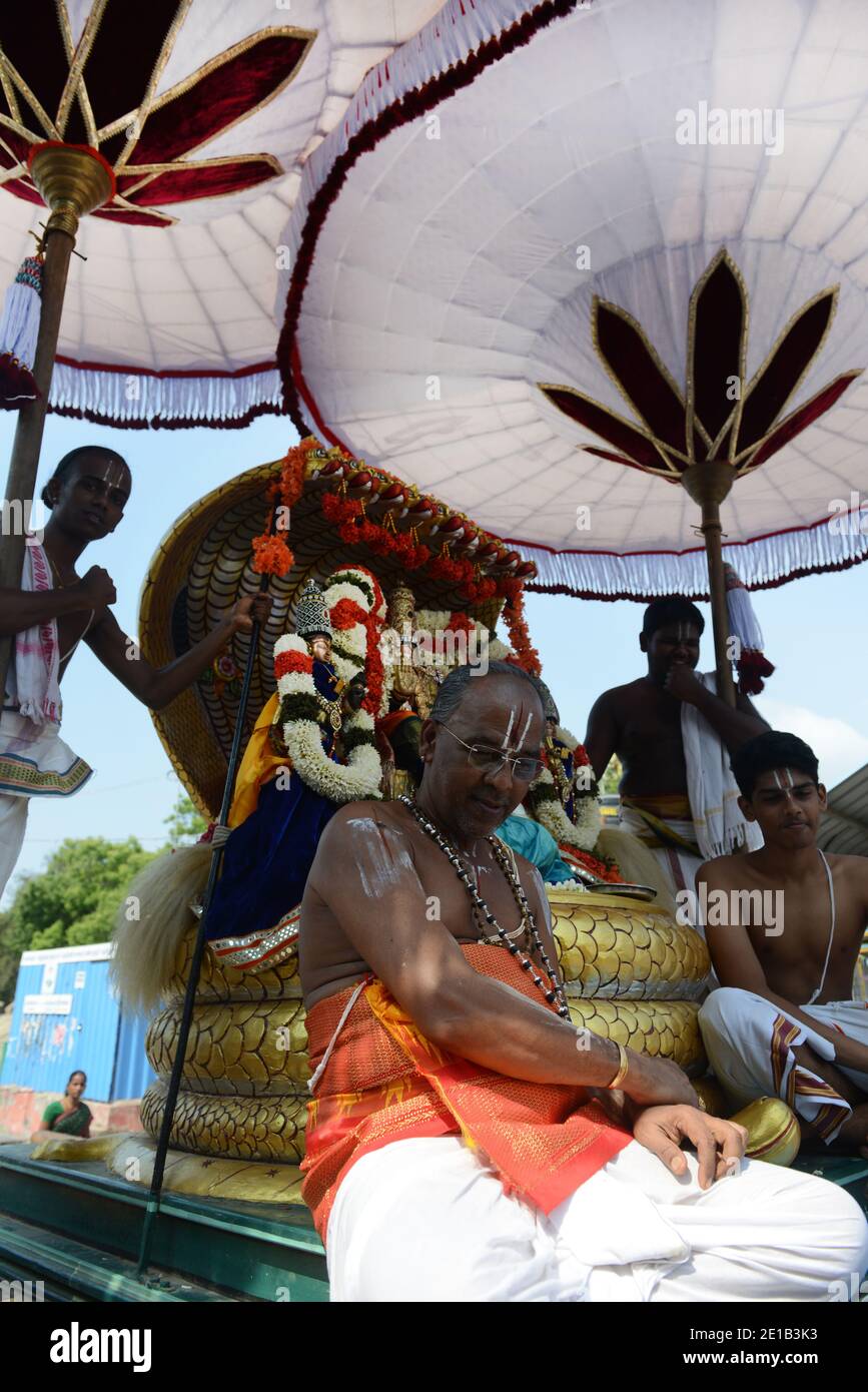 Sthalasayana Peruma temple car procession in the streets of