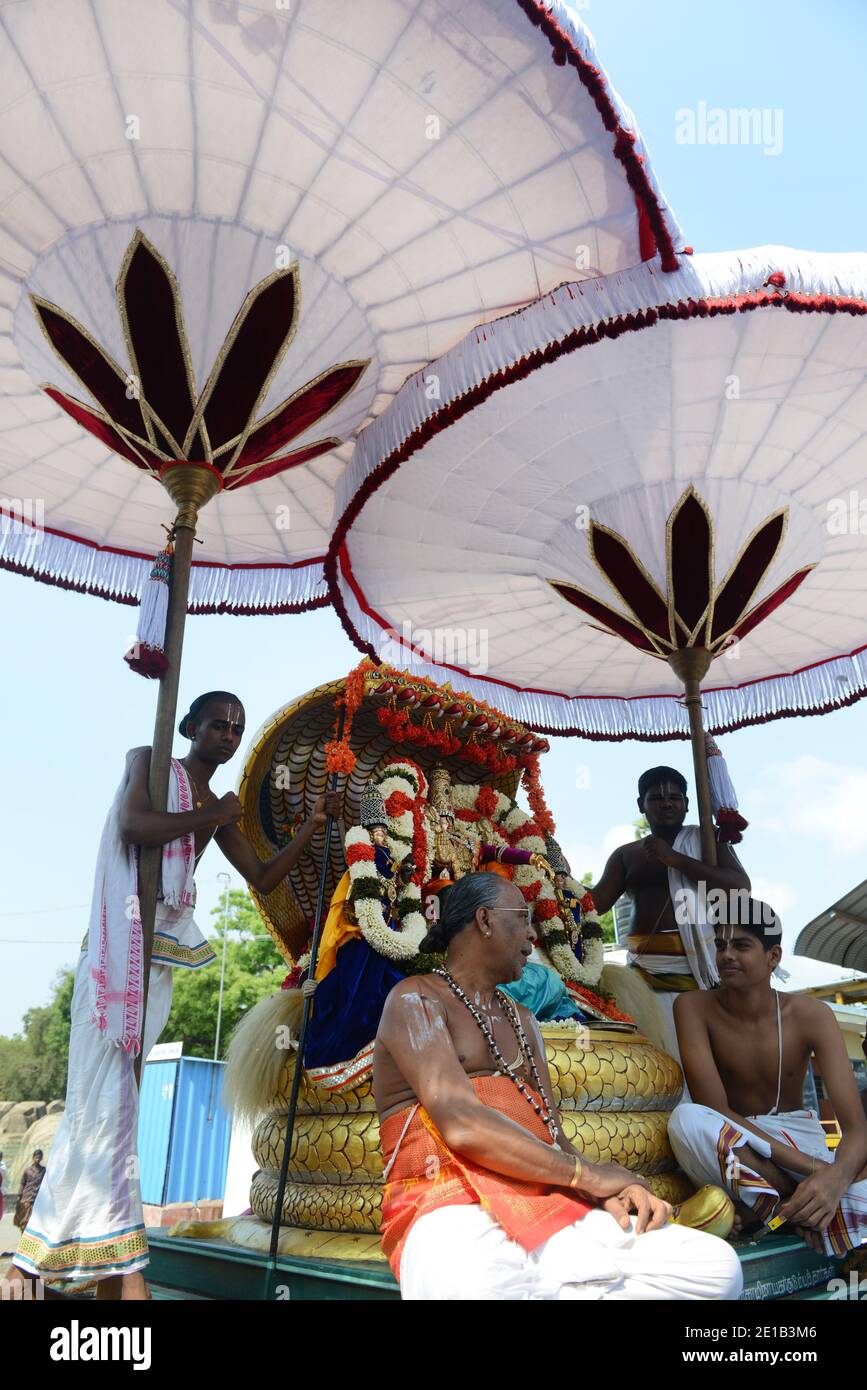 Sthalasayana Peruma temple car procession in the streets of