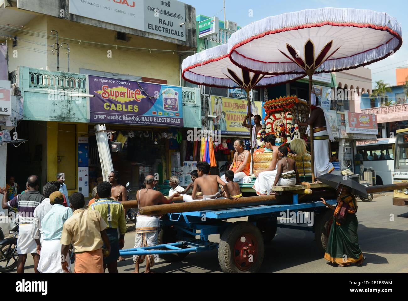Sthalasayana Peruma temple car procession in the streets of