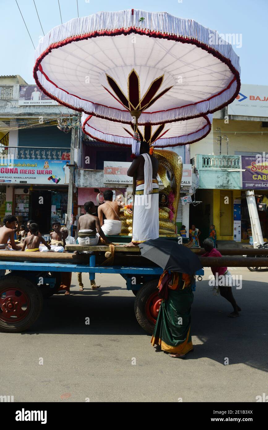Sthalasayana Peruma temple car procession in the streets of