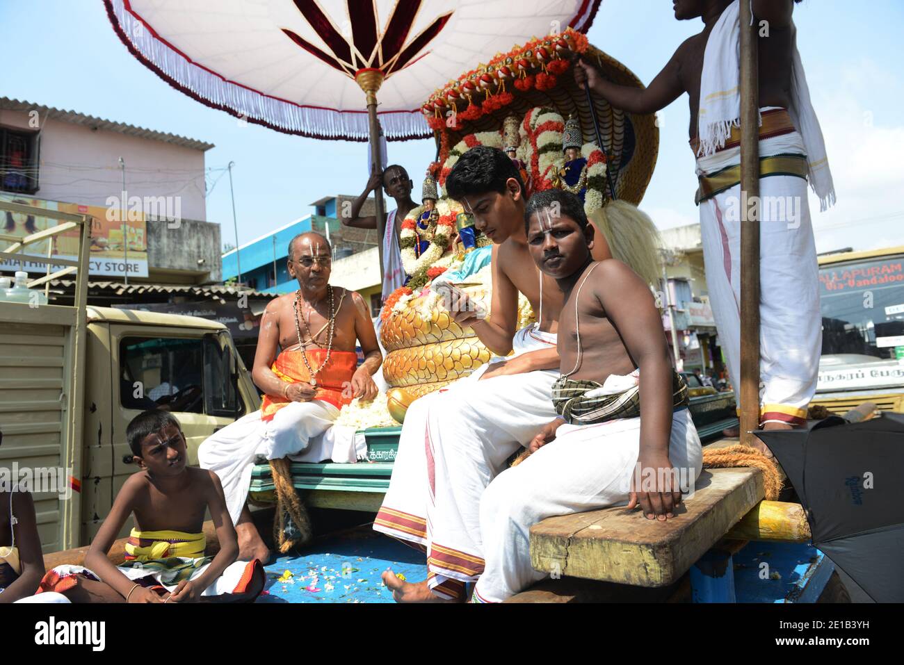 Sthalasayana Peruma temple car procession in the streets of