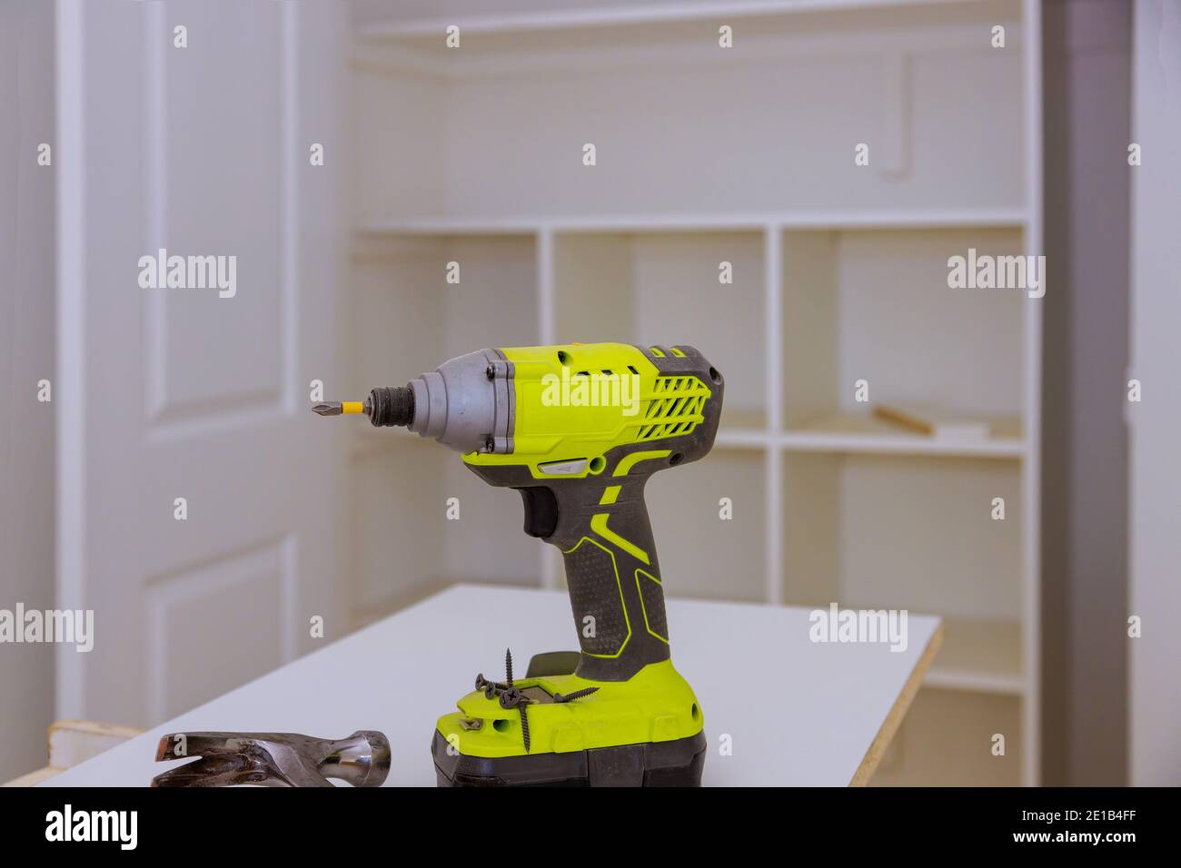 Screwdriver assembly wooden furniture installing shelf Stock